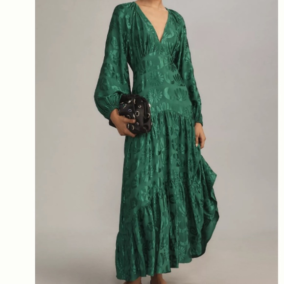 FARM Rio Dresses & Skirts - NWT Farm Rio For Anthropologie Long-Sleeve V-Neck Jacquard Maxi Dress SIZE M
